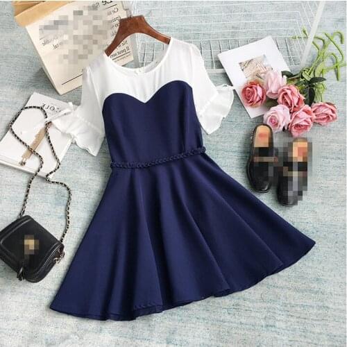 B3962 2020 Summer new women fashion big size show thin temperament short sleeve chiffon dress cheap wholesale