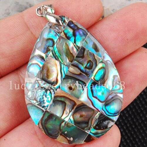 Free Shipping Women Fashion Jewelry 30x40mm New Zealand Blue Abalone Shell Drop Pendant Bead C3074