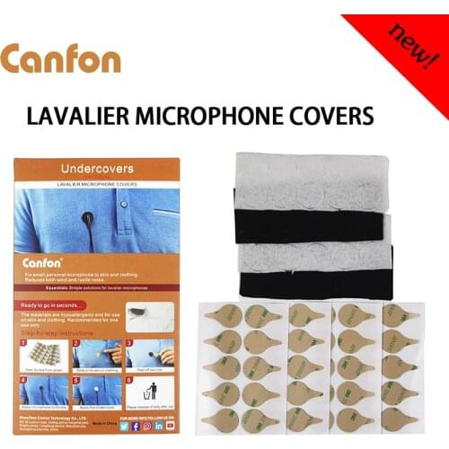 Canfon Mic Undercover with 40 Stickies and 40 Fabric Discs for hiding Lavalier Mic and Reduce wind noise, 20 of Each Black/White