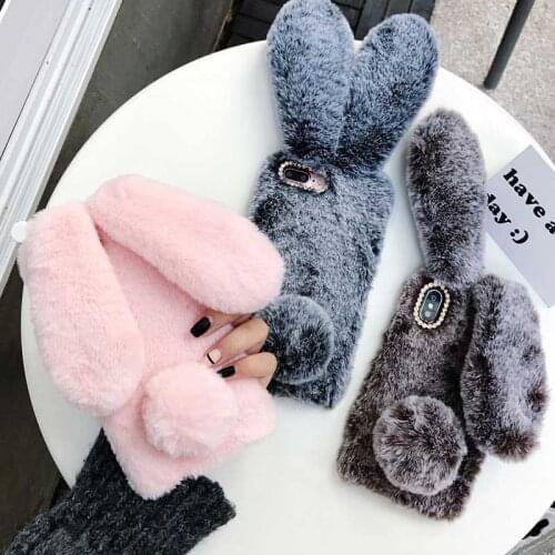 For iPhone 6 6s 7 8 Plus X Xs Max Xr 11 Pro Case Cute Rabbit Hairy Warm Fur Bling Plush Cover for Nubia Z18 Mini Z17 Lite V18