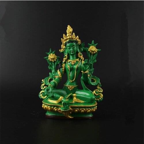 13.5cm Resin Colored Painted Talisman Efficacious Family Protection Nepal/Tibetan/Indian Green Tara Bodhisattva Buddha Statue