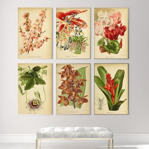 Vintage Plants Flower Posters and Prints Botanical Floral Retro Wall Art Canvas Painting Pictures for Living Room Bedroom Decor