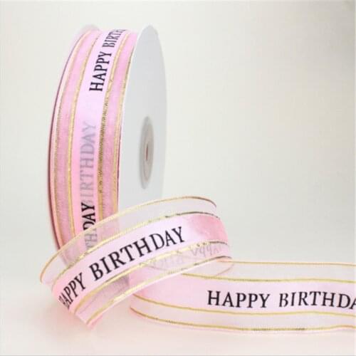 Baby Shower Happy Birthday Cake Box Packaging Ribbon DIY Happy Birthday Letter Ribbon 45M/roll Party Decoration Silk Ribbon