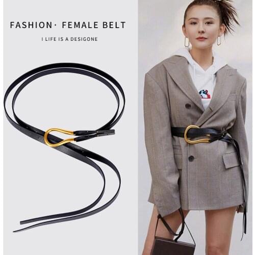 Wild Ladies Belt Women Belt Light Luxury Personality Curved Metal Horseshoe Buckle Large U-shaped Fashion