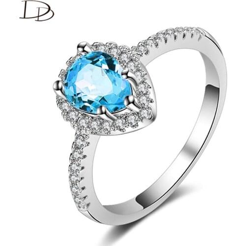 DODO Blue Water Drop Shaped Austrian Crystal Rings Elegant Wedding Ring Trendy Jewelry AAA Zircon Anillos Bijoux Femme Dm007