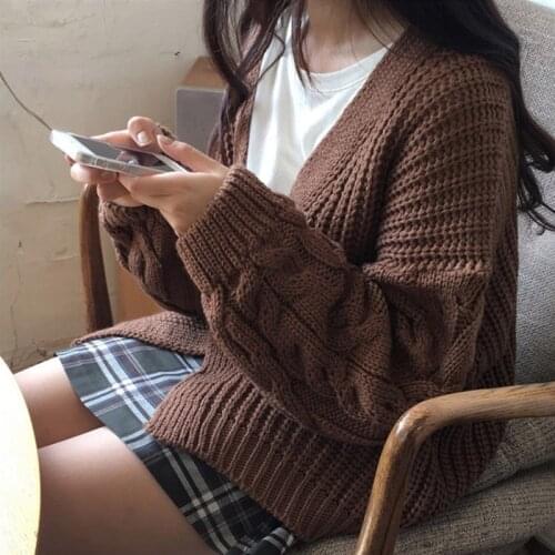Droppshiping Women Loose Long Sleeve Twist Knit Cardigan Sweater Fashion Solid Color Coat d88