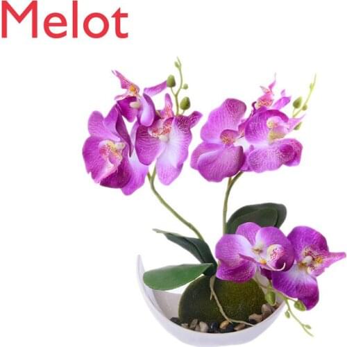 Three-Fork Phalaenopsis Artificial Flower Bonsai (Pot Included) Creative Decoration Artificial Plant Potted Artificial Flower