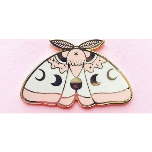 Moon Phase Lunar Eclipse Moth Enamel Brooch Pin Backpack Hat Bag Lapel Pins Badges Women Mens Fashion Jewelry Accessories