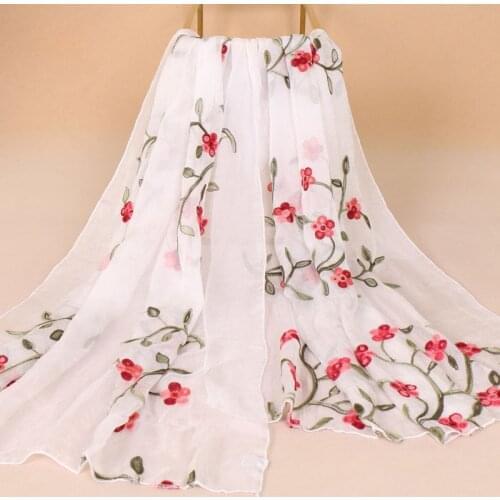 Embroidery Flower Printed Hijab Arab Wrap Shawl Headwear India Femme Scarves Wholesale 180cm Women Chiffon Long Scarf Muslim