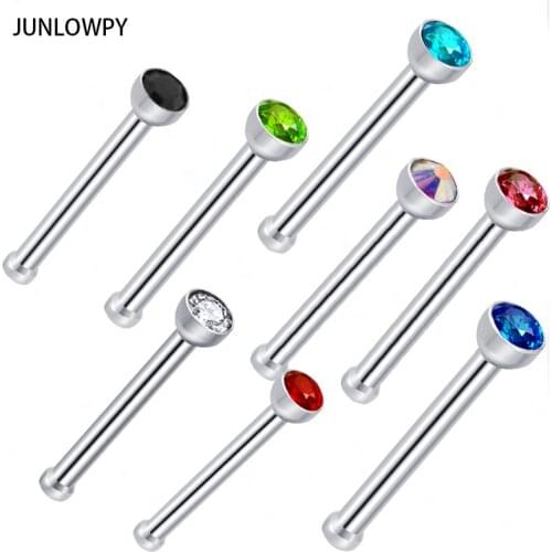 JUNLOWPY Fashion Single Gem Straight Nose Ring Mix 10 Colors 1000pcs/lot Body Piercing Jewelry Stainless Steel Nose Hoop Ring