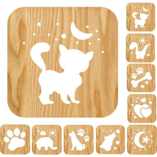 Wooden Cat Paw Dog Animal Night Light Moon Star 3D LED Lamp USB Powered Desk Lights for Baby Christmas New Year Gift 1XCC