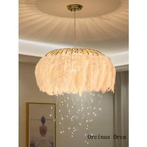 Postmodern Creative Firefly chandelier Living Room Restaurant Girls Bedroom Nordic Romantic White Feather chandelier