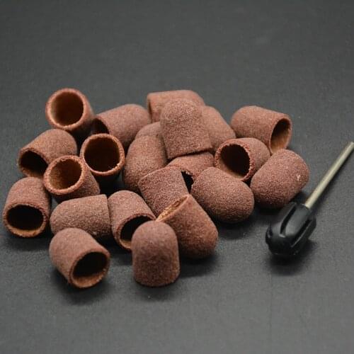 MAOHANG 10*15mm 50PCS nail sanding bands cap+1pcs nail art rubber grips handle drill accessories for nail drill manicure machine