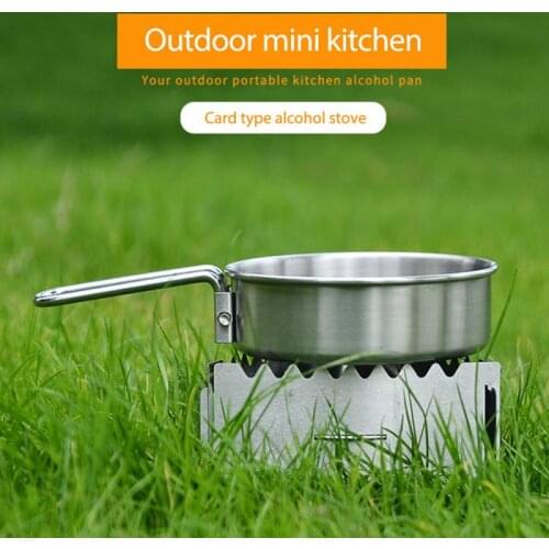 Mini Kitchen Alcohol Stove Camping Stainless Steel Stove Windproof Windshield Picnic Solid Liquid Alcohol Stove