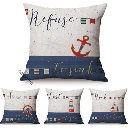 Mediterranean Style Nautical Pattern Cushion Cover Ocean Anchor Letter Cotton Linen Luxury Decorative Car Sofa Throw Pillow Case