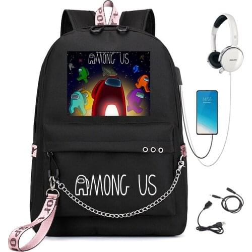 New Game Among Us USB backpack Children Anime School Bag laptop Rucksack Girl Boy Knapsack Unisex Waterproof Travel bag