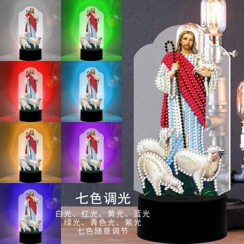 New 5D DIY Special Shaped LED Diamond Painting Night Light 7 Color Lamp Pad Acrylic Board Religious Figure Home Decoration Gift