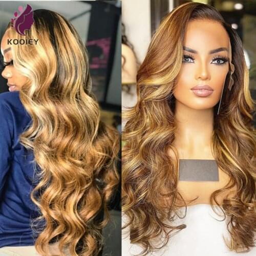 Highlight Body Wave 13x4 Lace Front Human Hair Wigs 180 Density Brazilian Pre-Plucked 4x4 Lace Closure With Baby Hair For Women