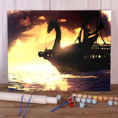 Scenery Commision 3 - Dragon Ship Painting By Numbers Package Oil Paints 50*70 Boards By Numbers Wall Decoration Handiwork