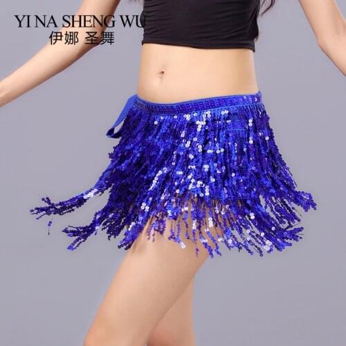 New Belly Dance Waist Belt 4-layer Sequins Tassel Hip Scarf Belly Dance Accessories Dance Waist Chain Sexy Waist Skirt 12 Colors