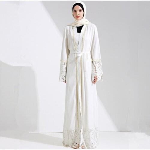 Ramadan Eid Dubai Fashion Muslim Dress Diamond Beading Islamic Abaya Dress Kaftan Lace Tassel Stitching Muslim Lace Abaya wj1057