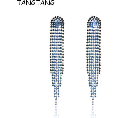 TANGTANG Earrings New Year Womens Fashion Long Evening Earrings Crystal Tassel Earring For Girl Hanging With Zircon
