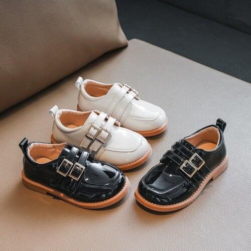 Spring Autumn Kids White Black British Style Leather Shoes For Big Boys Girls School Student Wedding Party Single Shoes New