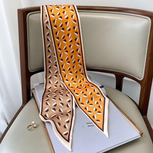 Spring Summer Silk Skinny Scarf Women Long Neck Hairband Scarves Design Print Hand Bag Foulard Lady Bandana Ribbon Tie