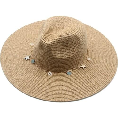 Sun hats women summer spring wide brim chain band western cowboy women hats outdoor beach travel casual women summer straw hats
