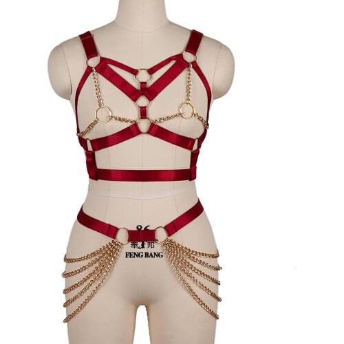 Punk Style Body Harness Lingerie Chain Bondage Garter Belt Cage Breast Plus Size Women Crop Top Waist Belts Metal Ring Dance