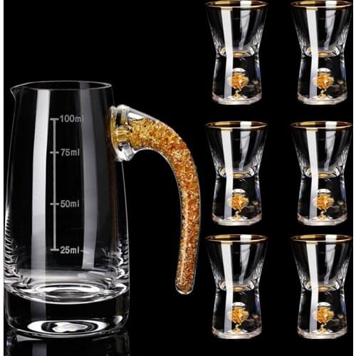 High-end Sake Vodka Wine Set Spirit Wine Glass Cup 100ML Hip Flask Gold Foil Crystal Glass Household Wine Dispenser Wine Gift