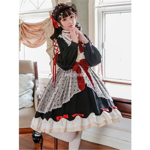 Japanese Original Lolita Princess Dress Long Sleeve OP Maid outfit Kawaii loli Skirt daily clothing