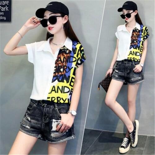 2020 New Summer Womens Chiffon Shirt Stitching Short-sleeved Shirts Top For Women G309