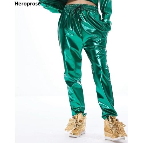Heroprose 2019 Women Fashion Green Elastic Ankle Strap Dance Stage Street Wear Wide Leg Loose Bloomers Hip Hop Harem Pants