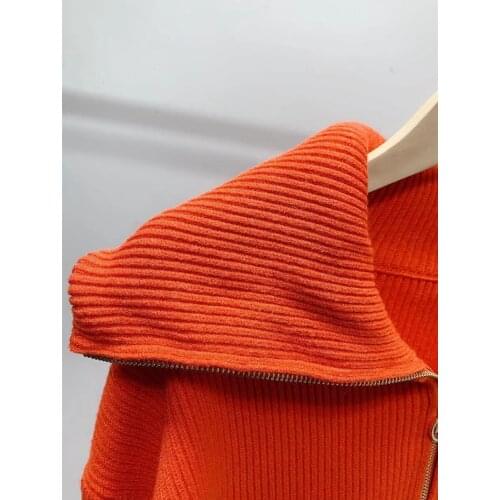Women Zipper Sweater Turn-down Collar Long Sleeve Simple Casual Female Jumper Knitwear Top Autumn Winter 2021