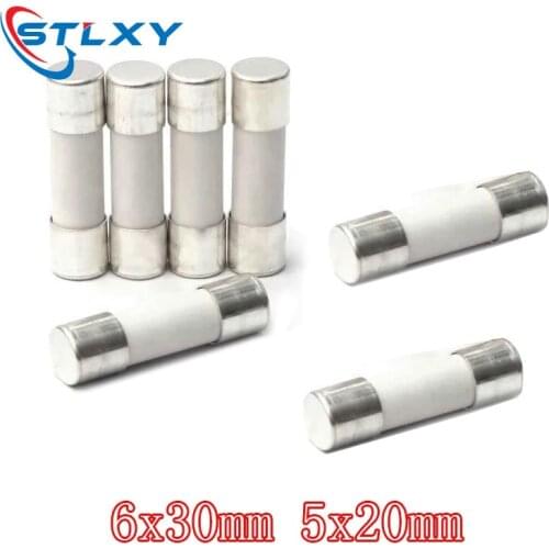 10pcs Fast blow Ceramic Fuse 5mm x 20mm 6x30 T 0.5A 1A 2A 3A 4A 5A 6A 8A 10A 13A 15A 16A 20A 30A 250V Car Cigar Microwave Oven