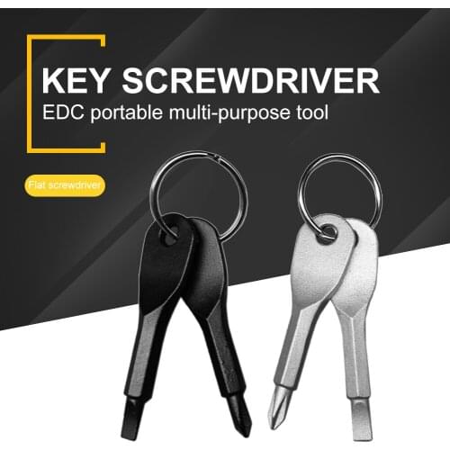 2x Multifunction Portable Key Shaped Phillips Slotted Screwdriver with Keychain Mini Pocket Repair EDC Tools Gadget