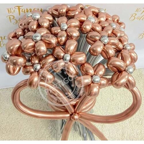 50pcs Magic Long Metallic Balloons DIY Rose Gold Chrome Twisting Strip Ball Selfmade Flower Shape Valentines Gifts Wedding Decor