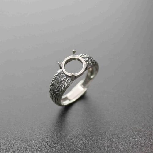 8Mm Round Vintage Style Antiqued Silver Cabochon Stone Prong Bezel Solid 925 Sterling Silver Adjustable Ring Settings 1213044