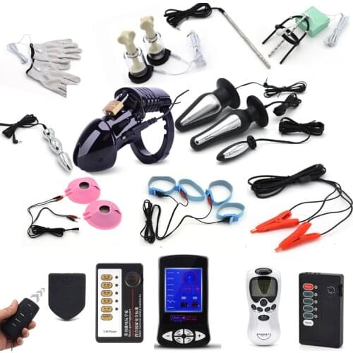 Electric Shock Pulse Anal Plug Penis Plug Rings Glove Stimulation Breast Pads Massage Cock Cage Nipple Clamp Sex Toy No Condoms