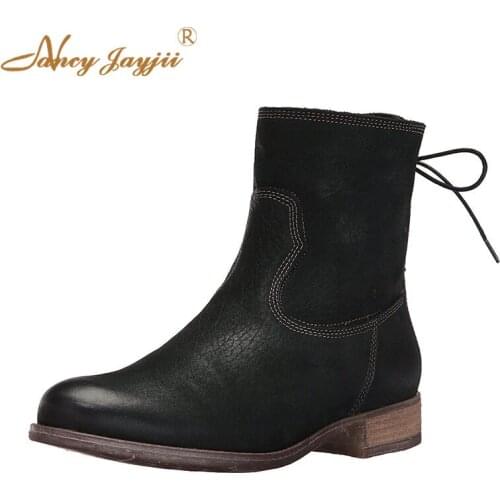 Winter Women Shoes Boots Adult Ladies Ankle Round Toe Lace-up Square Heel Fashion Dress Big Size Mature Concise Nancyjayjii 2019