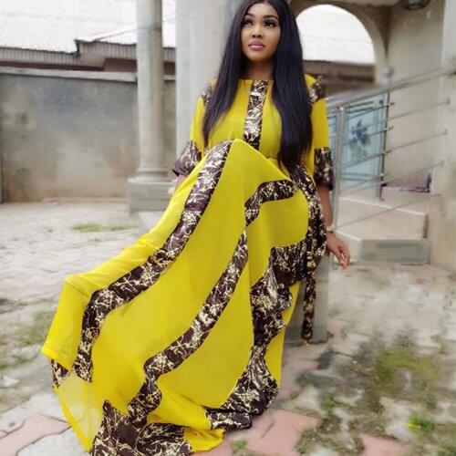 DOIB African Dresses for Women Chiffon Colorful Bead Rhinestone Kaftan Dashiki Clothes Abaya Dubai Robe With Inner Dress