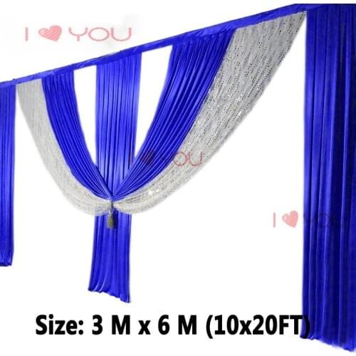 6M length royal blue swags wedding backdrop curtain sequin event party celebration stage background drapes wall decoration 2018