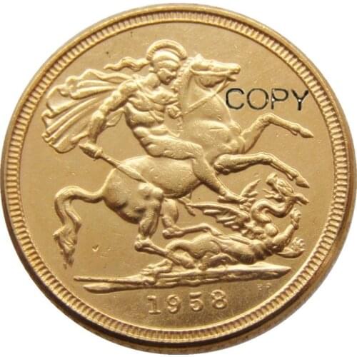 1958 REGINA FD ELIZABETH II DEI GRATIA GOLD PLATED 1 SOVEREIGN COPY COINS