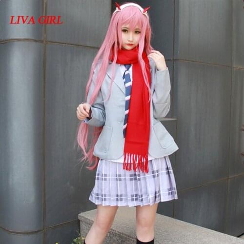 Liva girl Anime DARLING in the FRANXX 02 Zero Two Cosplay Costume Women Girls School Costumes Full Set