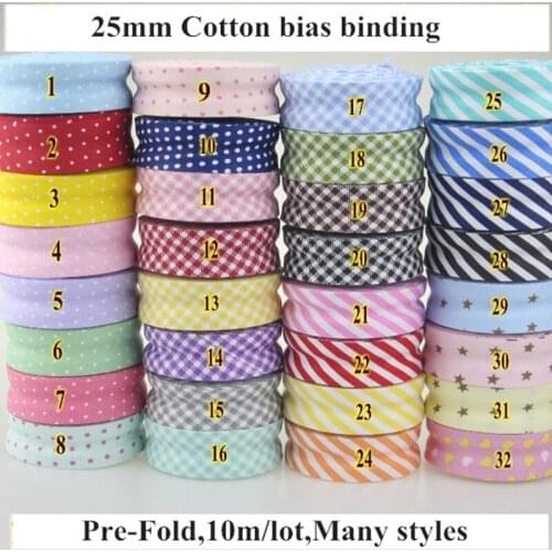 Hot Pre-Fold Cotton Bias Binding 25mm*10m Stretch Trim Tape Twill Baby Underwear Clothes Blanket Craft Bag DIY Free Shipping