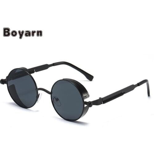 Boyarn Fashion Vintage Round Sunglasses Women Sun Glasses For Women Alloy Mirror Candy Color Steampunk Sunglasses UV400 2021