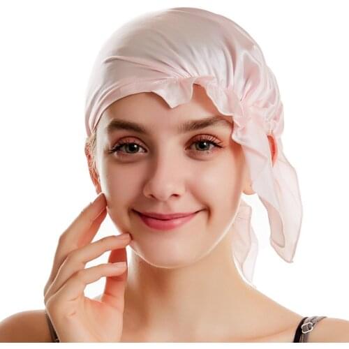 100% Mulberry Silk Embroidery Silk Night Cap Hair Bonnet for Sleeping Shower Cap Hair Bonnets Silk Head Wrap Quick Shipping