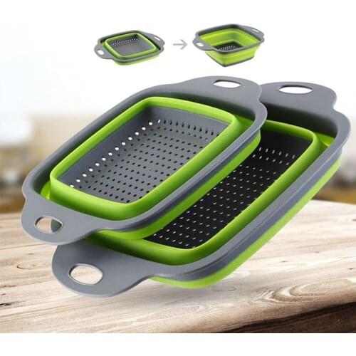 New Silicone Folding Drain Basket Creative Retractable Silicone Fruit Vegetable Colander Basket Kitchen Storage Gadgets Tool