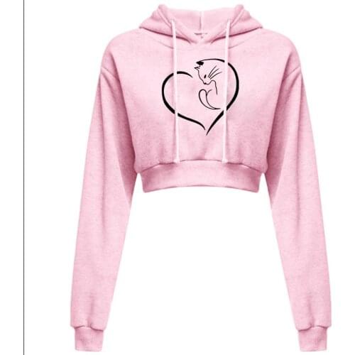 2021 New Womens Casual Hoodie Spring and Autumn Ladies Daily and Simple Sweatshirt Hoodies Cute Cat Printing Top for Female